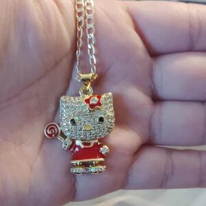 Gold and Red Cat Pendant Necklace
